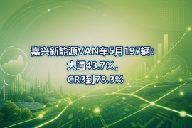 嘉兴新能源VAN车5月197辆:大通43.7%,CR3到78.3%