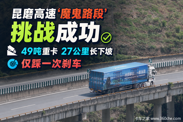 昆磨高速“魔鬼路段”挑战成功:49吨重卡27公里长下坡仅踩一次刹车