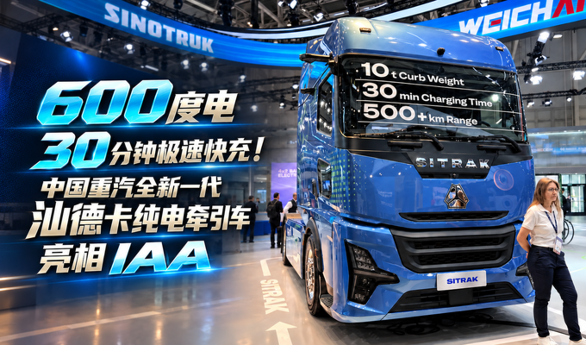 600度电 30分钟极速快充!中国重汽全新一代汕德卡纯电牵引车亮相IAA
