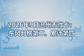 2026年9月沧州市微卡:东风月榜第二、累计第四