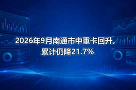 2026年9月南通市中重卡回升,累计仍降21.7%