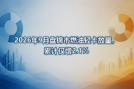 2026年9月盘锦市燃油轻卡放量,累计仅增2.1%