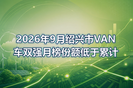 2026年9月绍兴市VAN车双强月榜份额低于累计