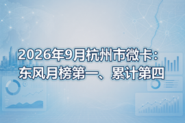 2026年9月杭州市微卡：东风月榜第一、累计第四