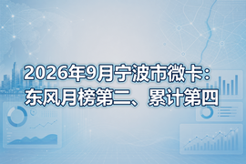 2026年9月宁波市微卡:东风月榜第二、累计第四